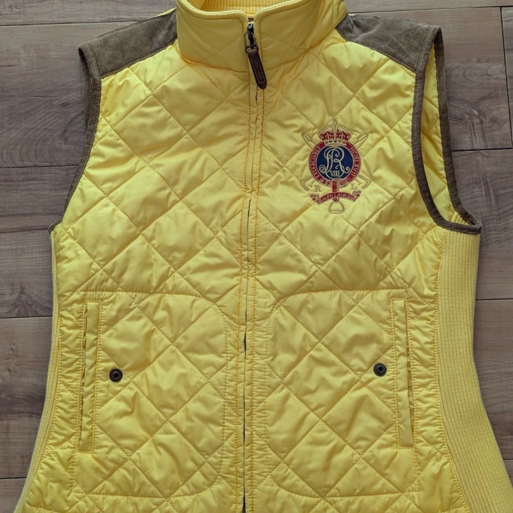 Ralph Lauren Crest Yellow Quilted Vest Gorgeous